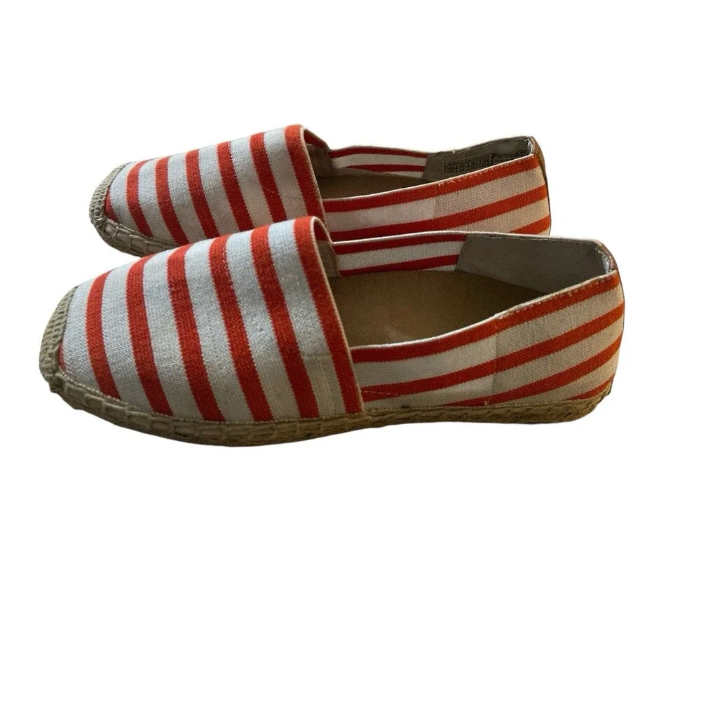 Vionic Women’s Espadrilles‎ Flats Orange White Striped Canvas Slip-On Shoes 6.5